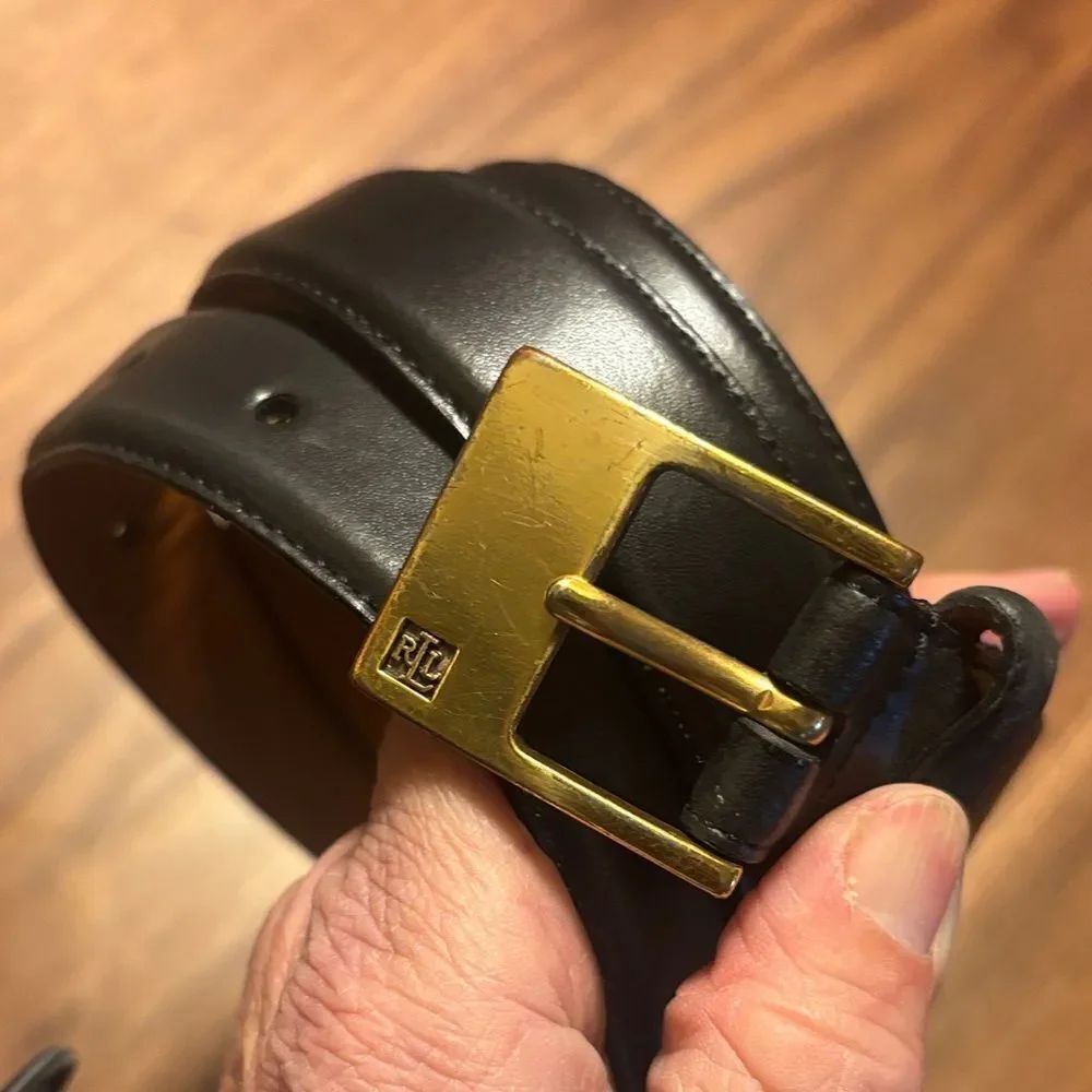 Lauren Ralph Lauren Black Leather Belt with Gold Buckle - 3X